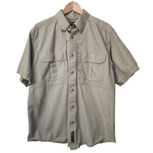 511 Tactical Shirt Men's Medium Short Sleeve Button Down Khaki Vented Cotton